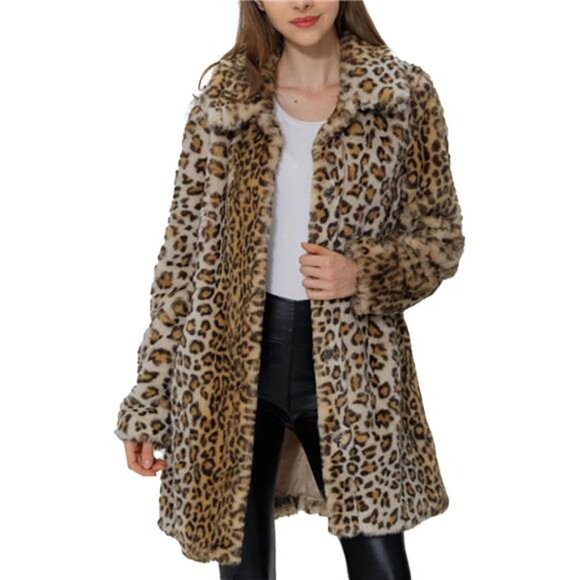 Bellivera Womens Leopard Print Fleece Coat, Fall and Winter Fashion Fuzzy